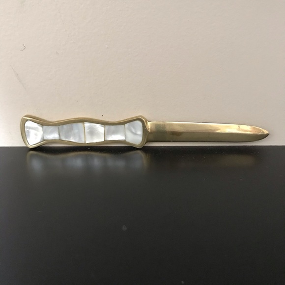 RARE Mother Of Pearl Brass Letter Opener - Picture 3 of 6